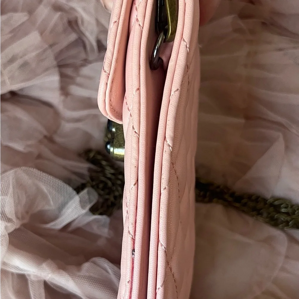 Elegant Pink Quilted Crossbody Passport and iPhone Case w/Chain Strap